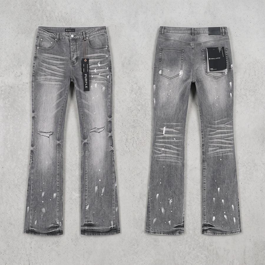 Purple Distressed Paint-Splatter Flare Jeans