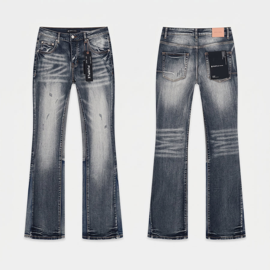 Purple Distressed Paint-Splatter Flare Jeans