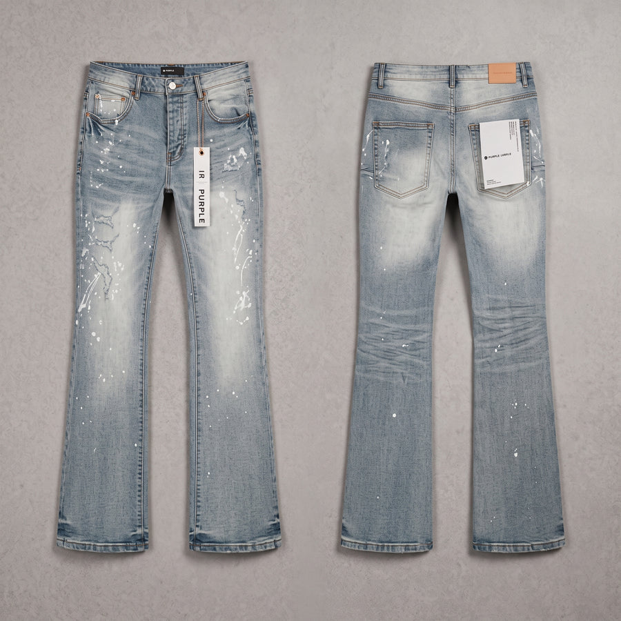 Purple Distressed Paint-Splatter Flare Jeans