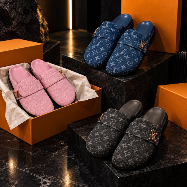 LV Monogram Denim Mule Slides